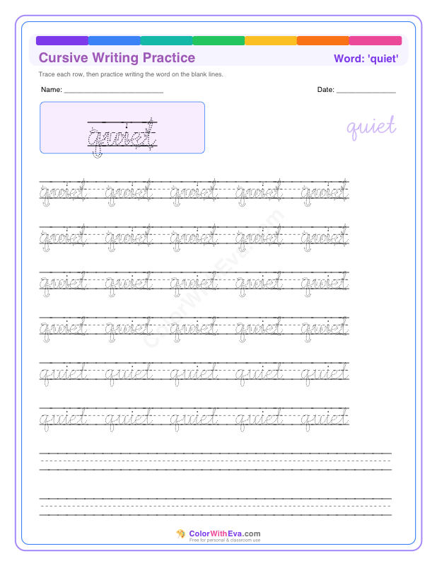 Cursive Writing Practice: quiet preview