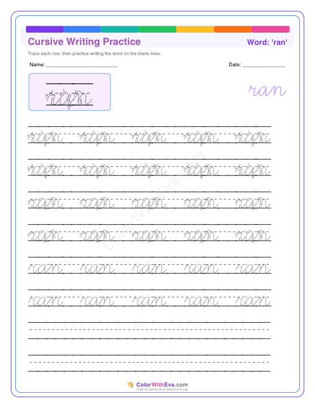 Cursive Writing Practice: ran preview