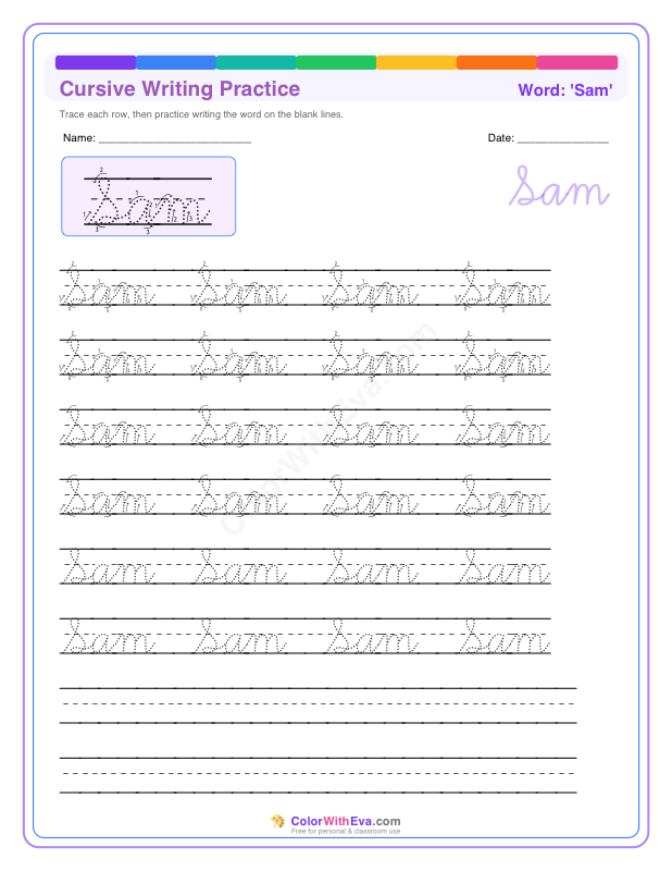 Cursive Writing Practice: Sam preview
