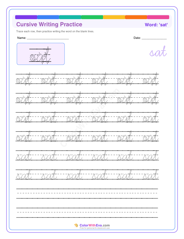 Cursive Writing Practice: sat preview