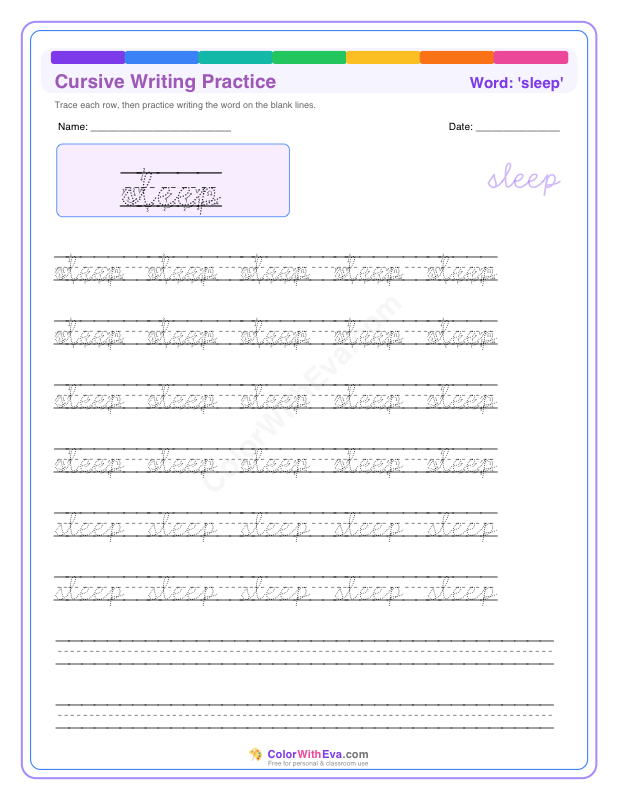 Cursive Writing Practice: sleep preview