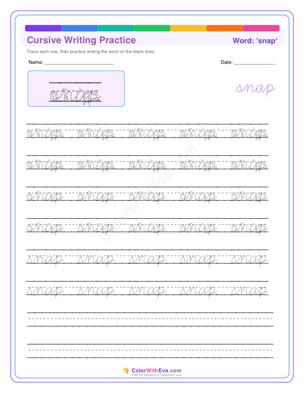 Cursive Writing Practice: snap preview