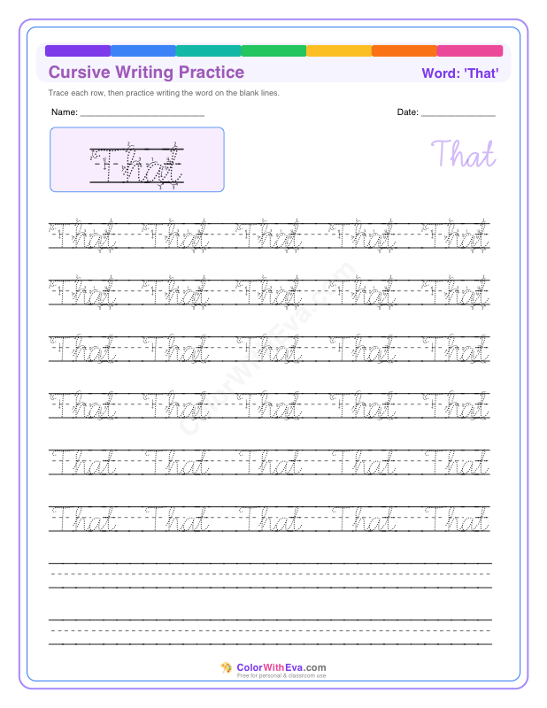 Cursive Writing Practice: That preview