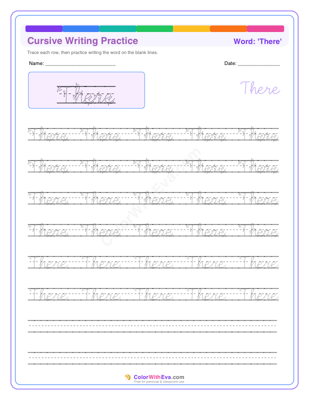 Cursive Writing Practice: There preview
