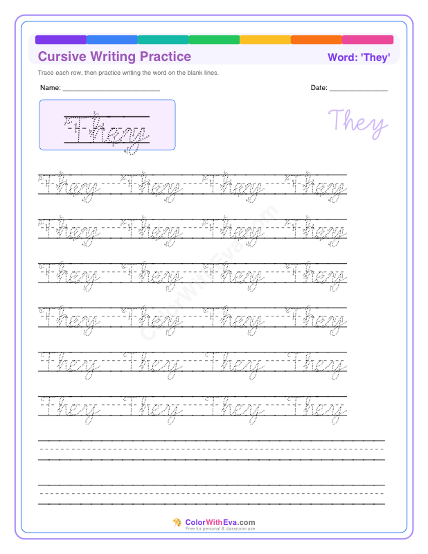 Cursive Writing Practice: They preview