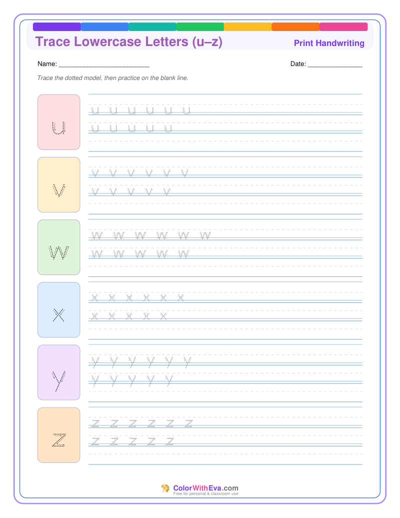 Trace Lowercase Letters (u–z) thumbnail