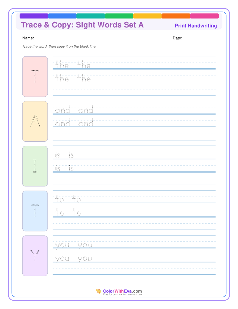 Trace & Copy: Sight Words Set A thumbnail