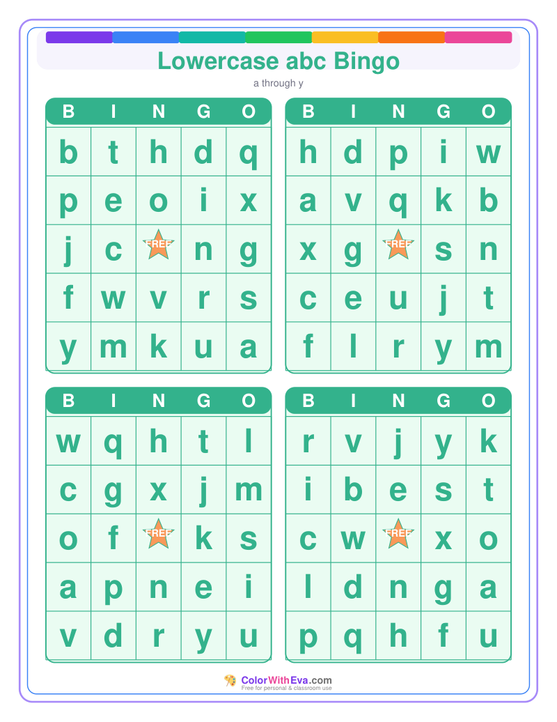 Lowercase abc Bingo preview