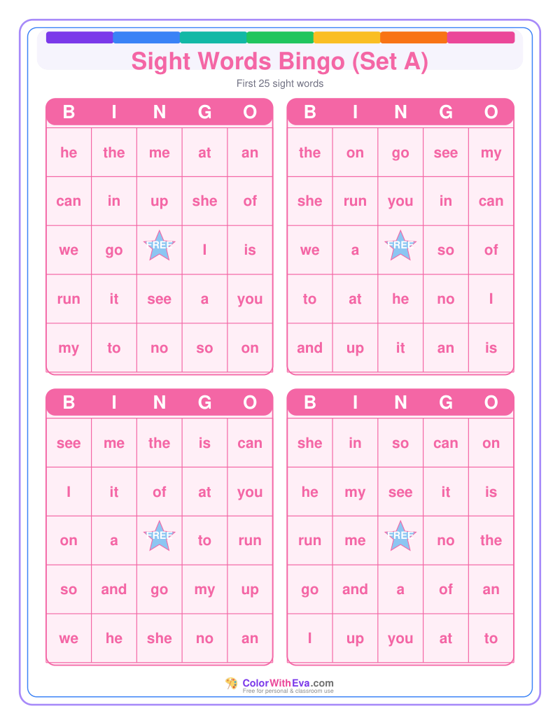 Sight Words Bingo (Set A) preview