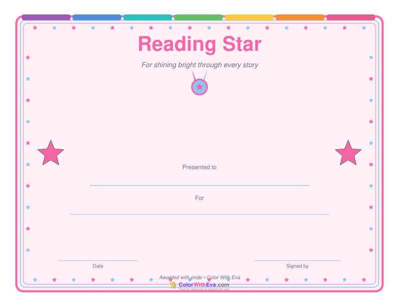 Reading Star Certificate preview