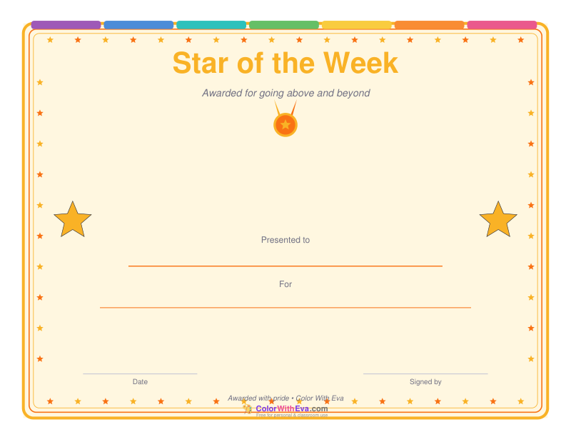 Star of the Week Certificate preview
