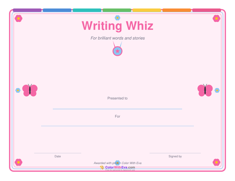 Writing Whiz Certificate preview