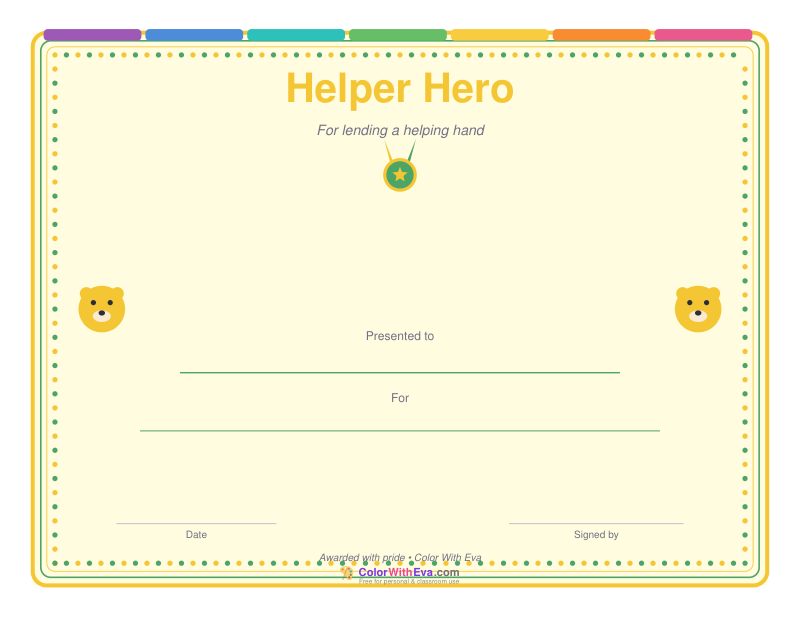 Helper Hero Certificate preview