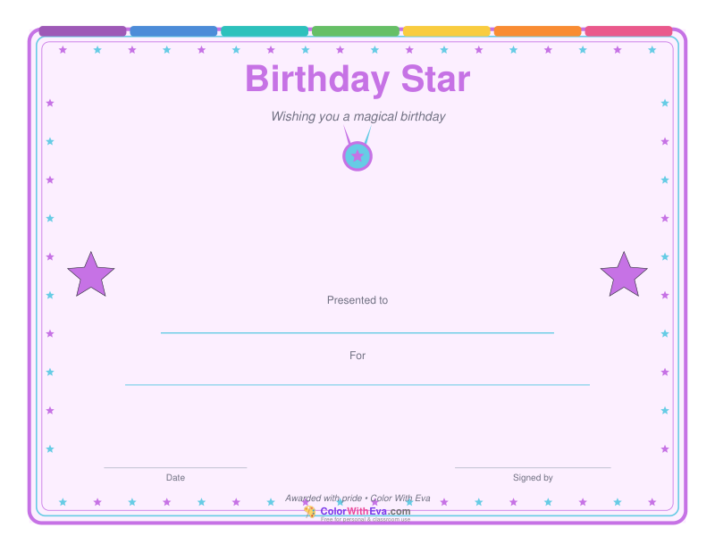 Birthday Star Certificate preview