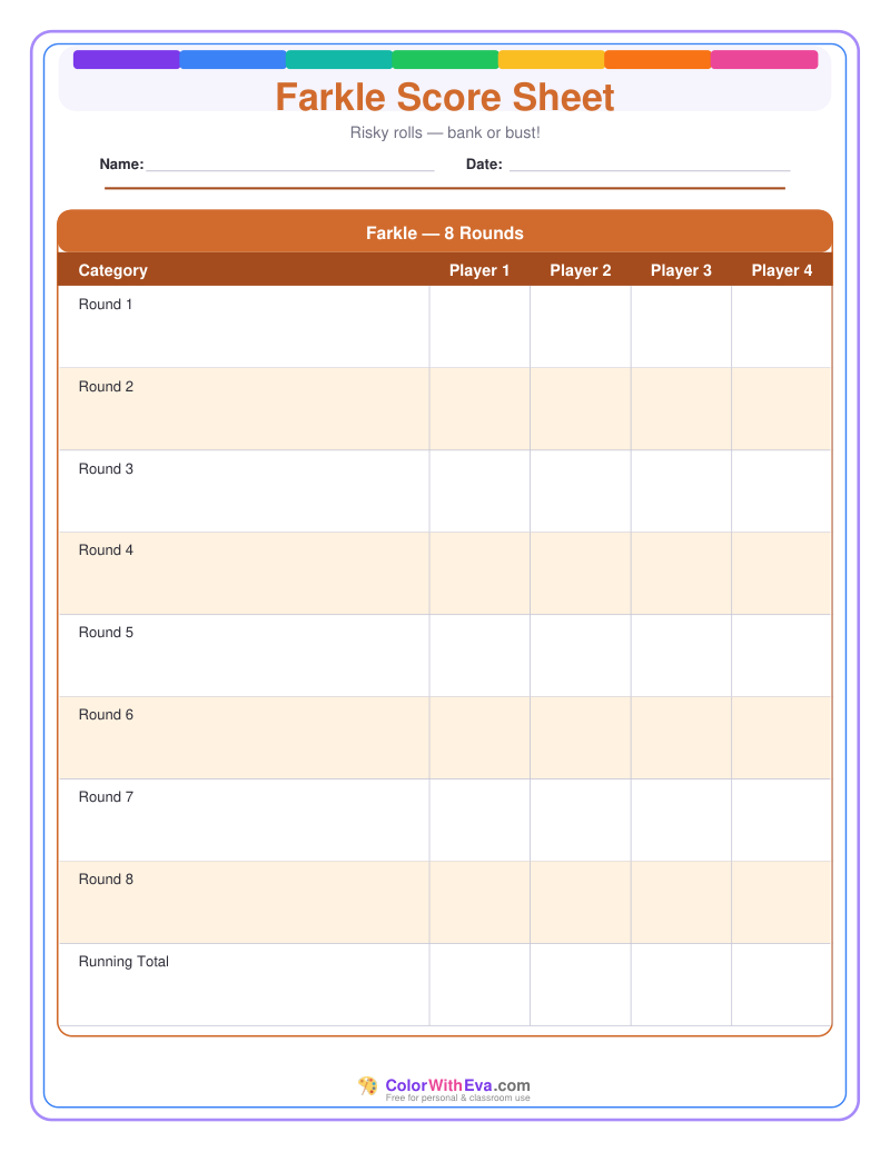 Farkle Score Sheet preview