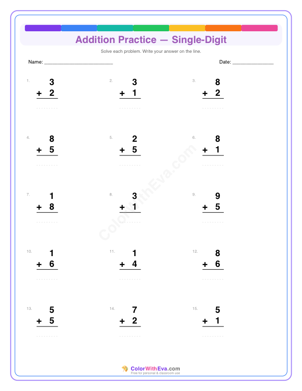 Addition Practice: Single-Digit (Set 1) thumbnail