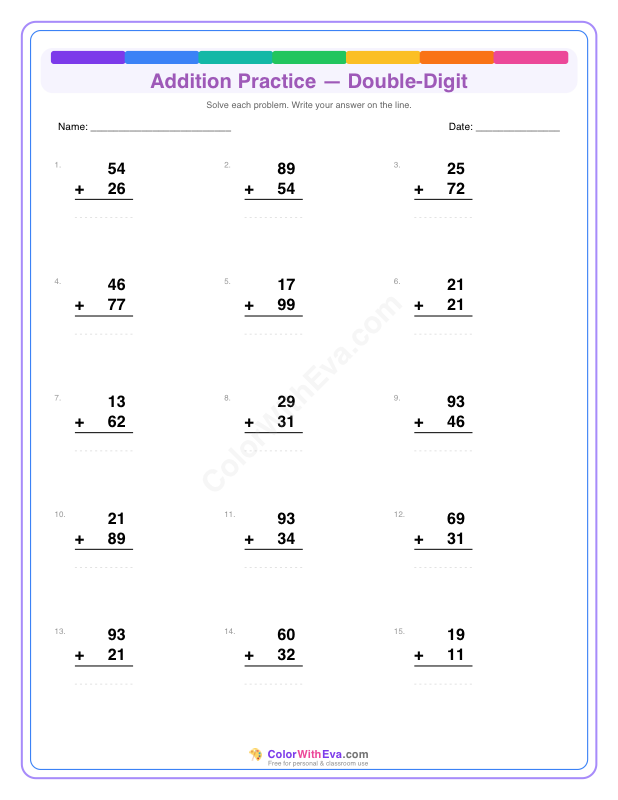 Addition Practice: Double-Digit (Set 1) thumbnail