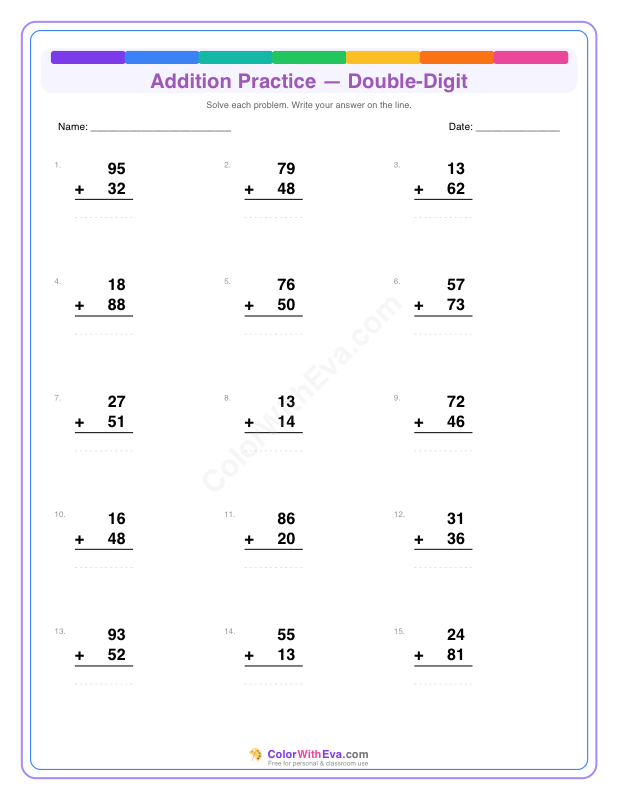 Addition Practice: Double-Digit (Set 2) thumbnail