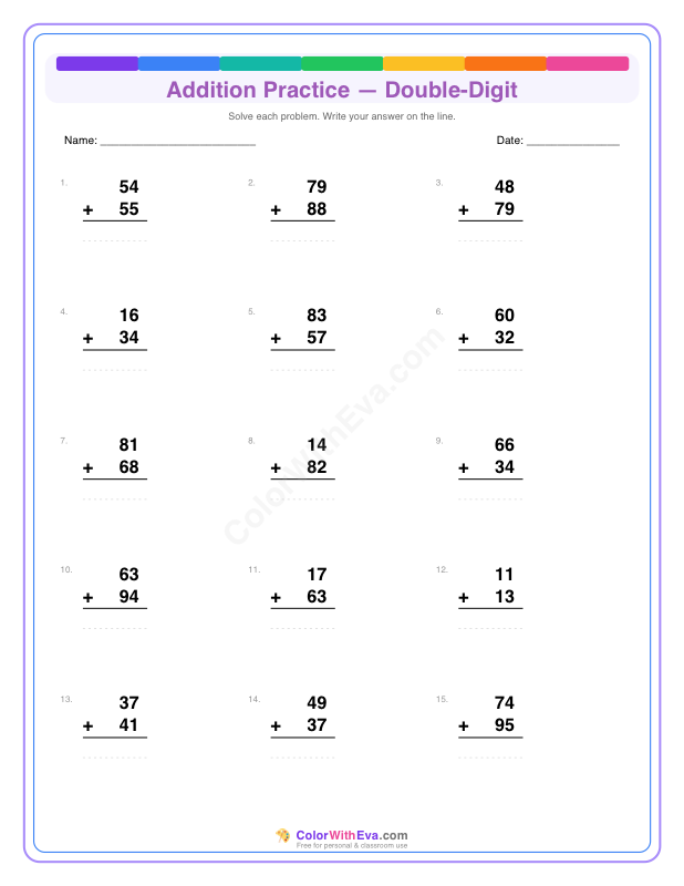 Addition Practice: Double-Digit (Set 3) preview