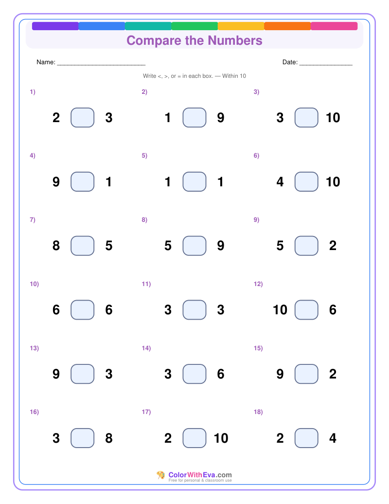 Compare the Numbers: Level 1 (Set 1) thumbnail