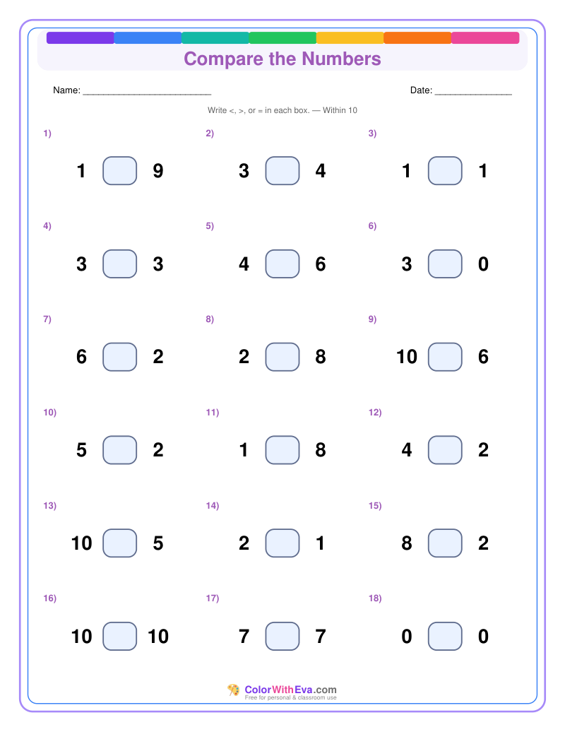 Compare the Numbers: Level 1 (Set 2) thumbnail