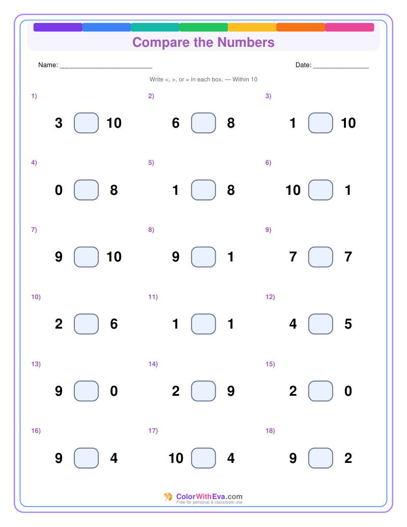 Compare the Numbers: Level 1 (Set 3) thumbnail