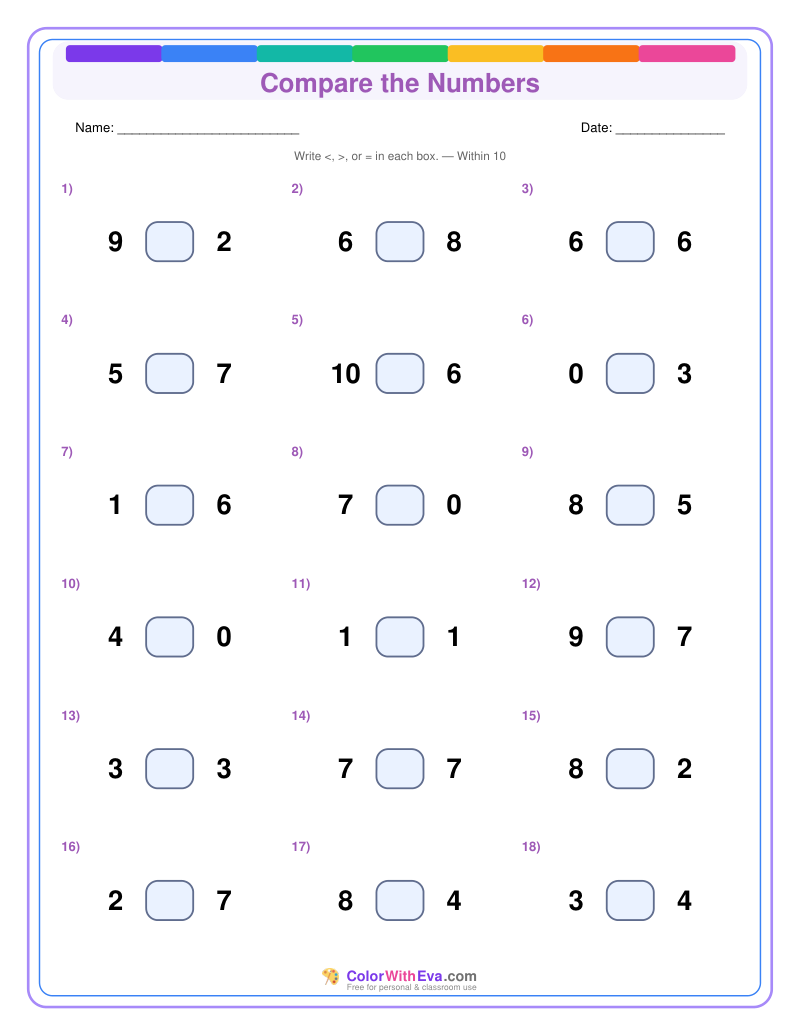 Compare the Numbers: Level 1 (Set 4) thumbnail