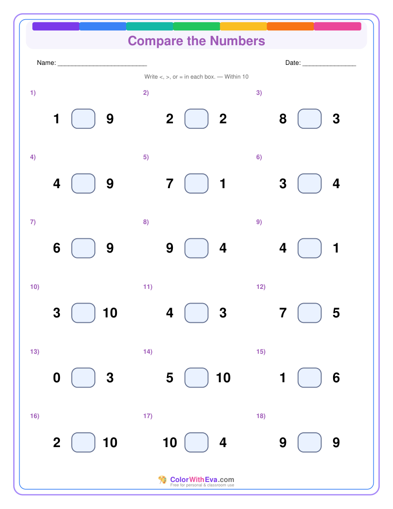 Compare the Numbers: Level 1 (Set 5) thumbnail