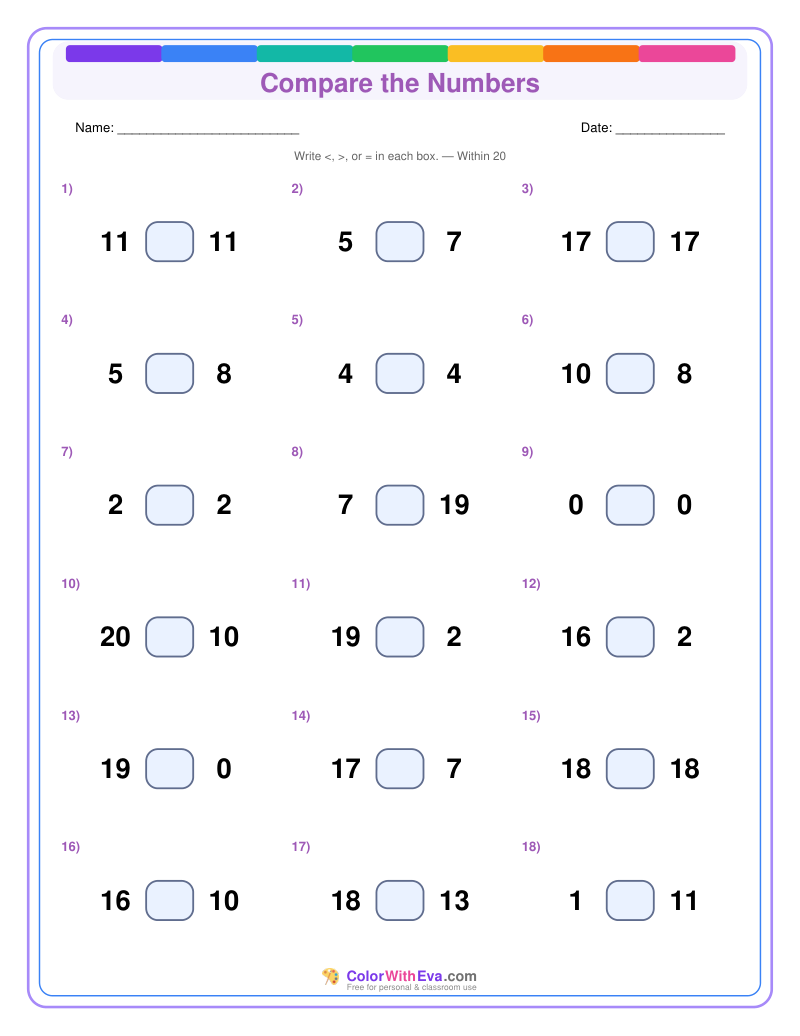 Compare the Numbers: Level 2 (Set 2) thumbnail