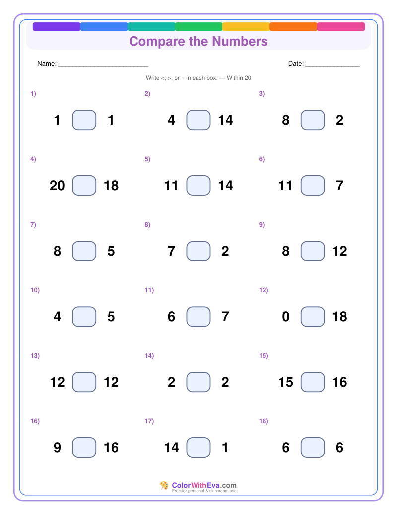 Compare the Numbers: Level 2 (Set 4) thumbnail