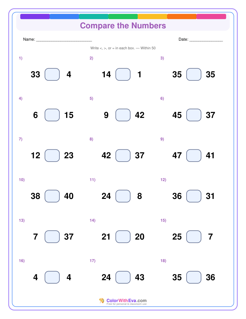 Compare the Numbers: Level 3 (Set 1) thumbnail