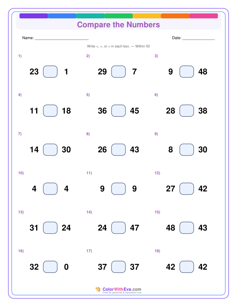 Compare the Numbers: Level 3 (Set 2) thumbnail
