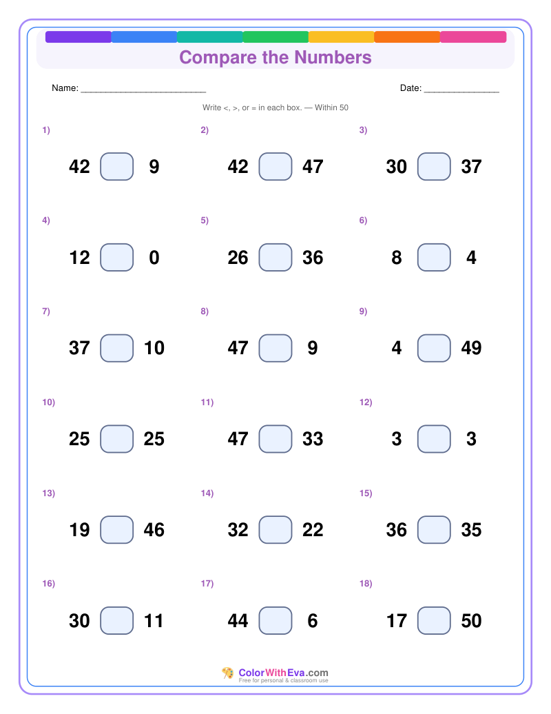 Compare the Numbers: Level 3 (Set 3) thumbnail