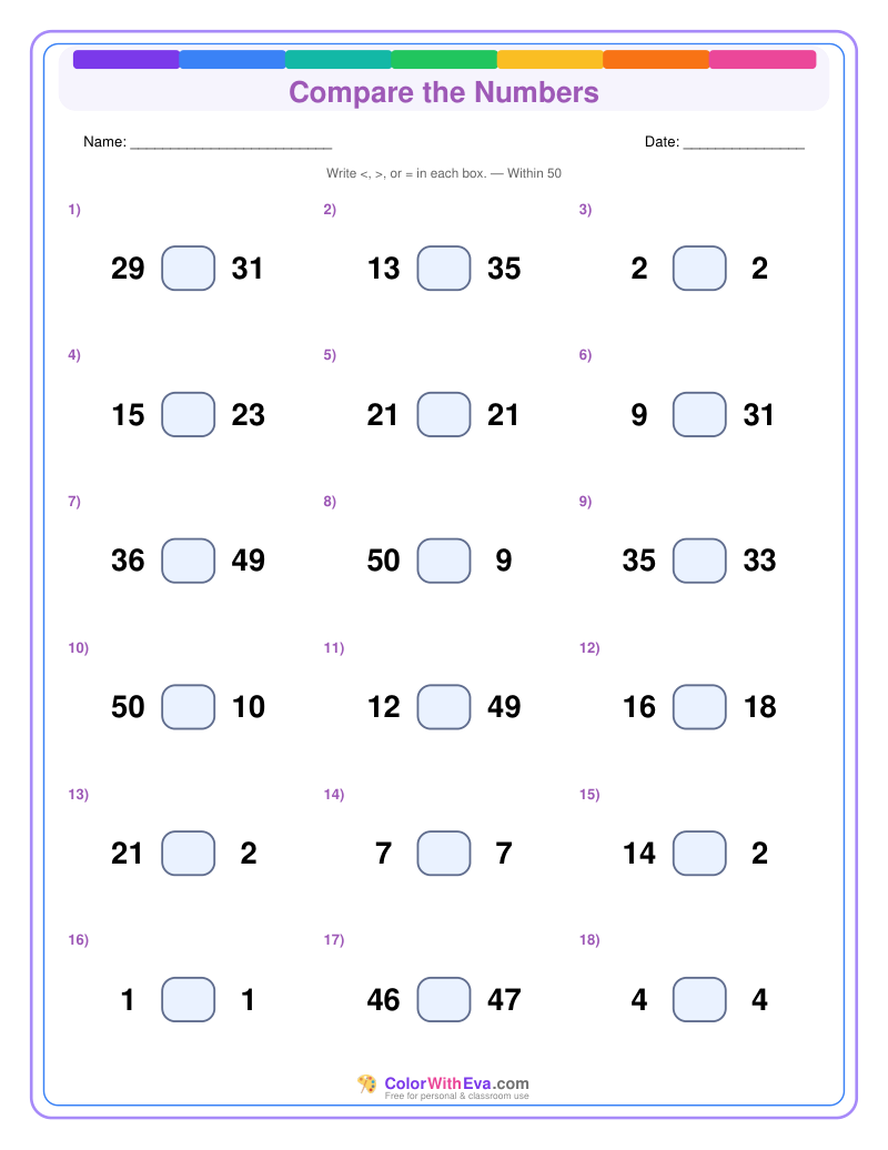Compare the Numbers: Level 3 (Set 4) thumbnail