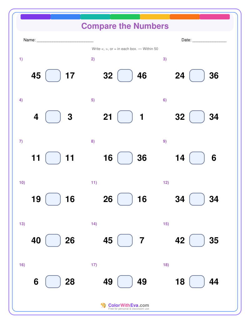 Compare the Numbers: Level 3 (Set 5) thumbnail