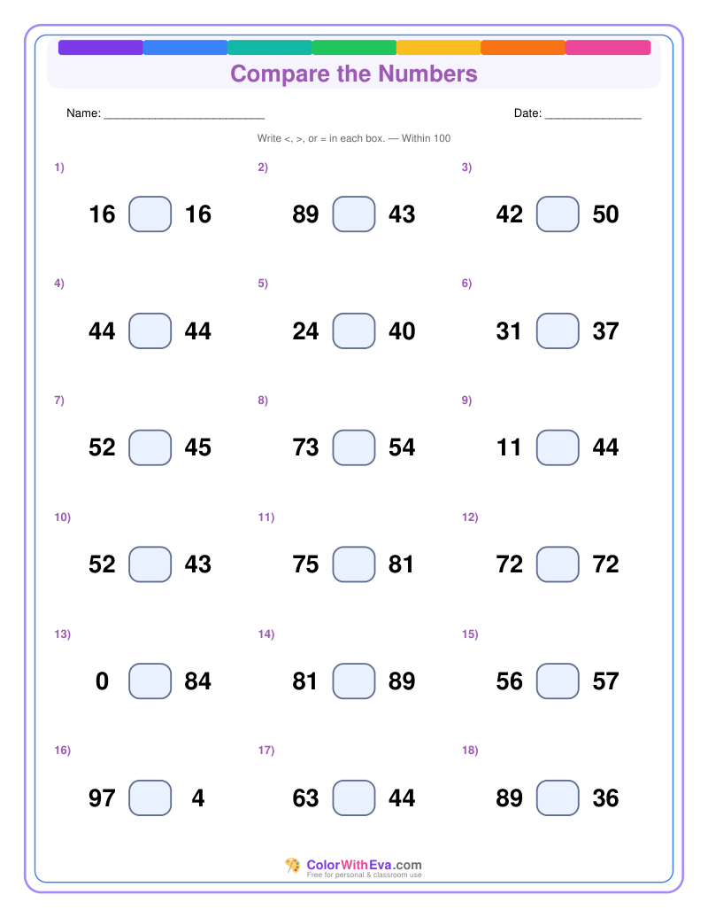 Compare the Numbers: Level 4 (Set 2) thumbnail