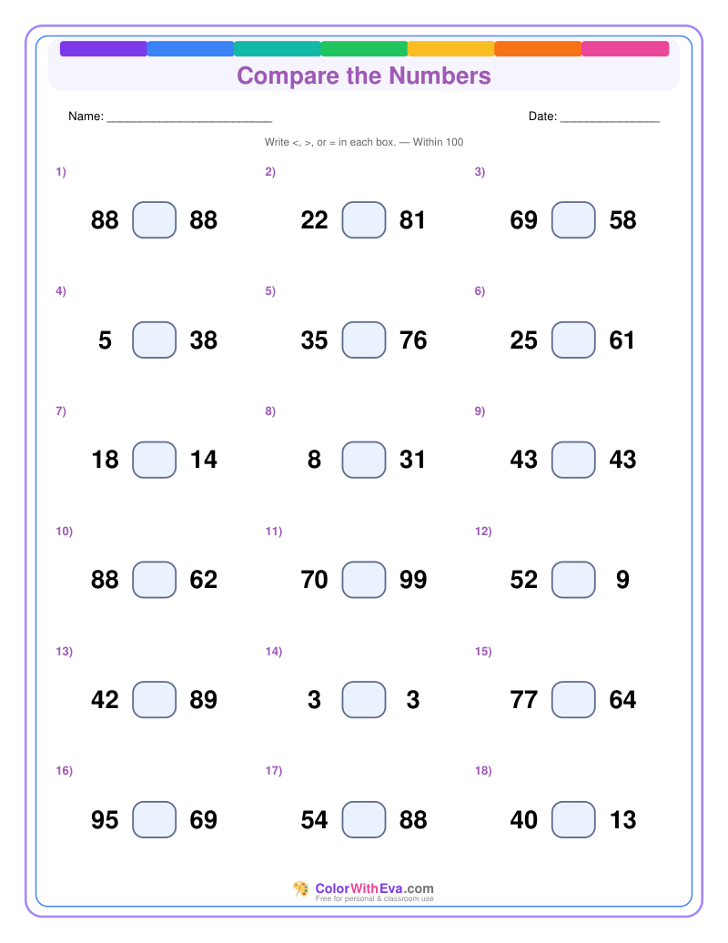Compare the Numbers: Level 4 (Set 4) thumbnail