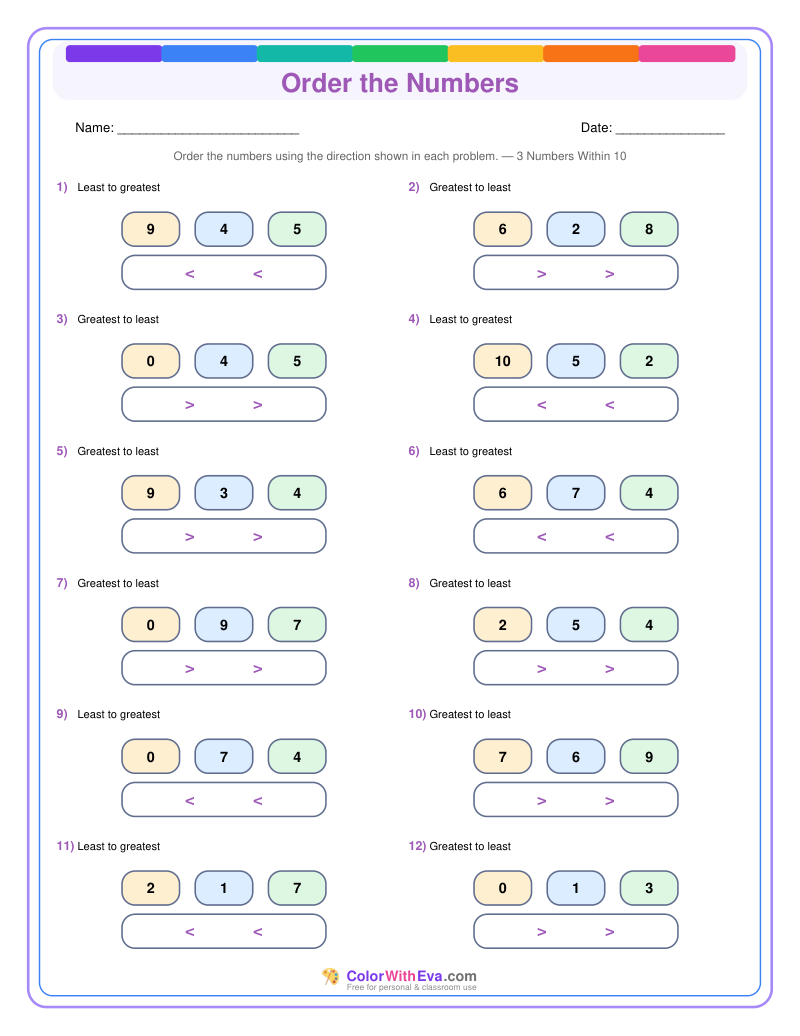 Order the Numbers: Level 1 (Set 2) thumbnail