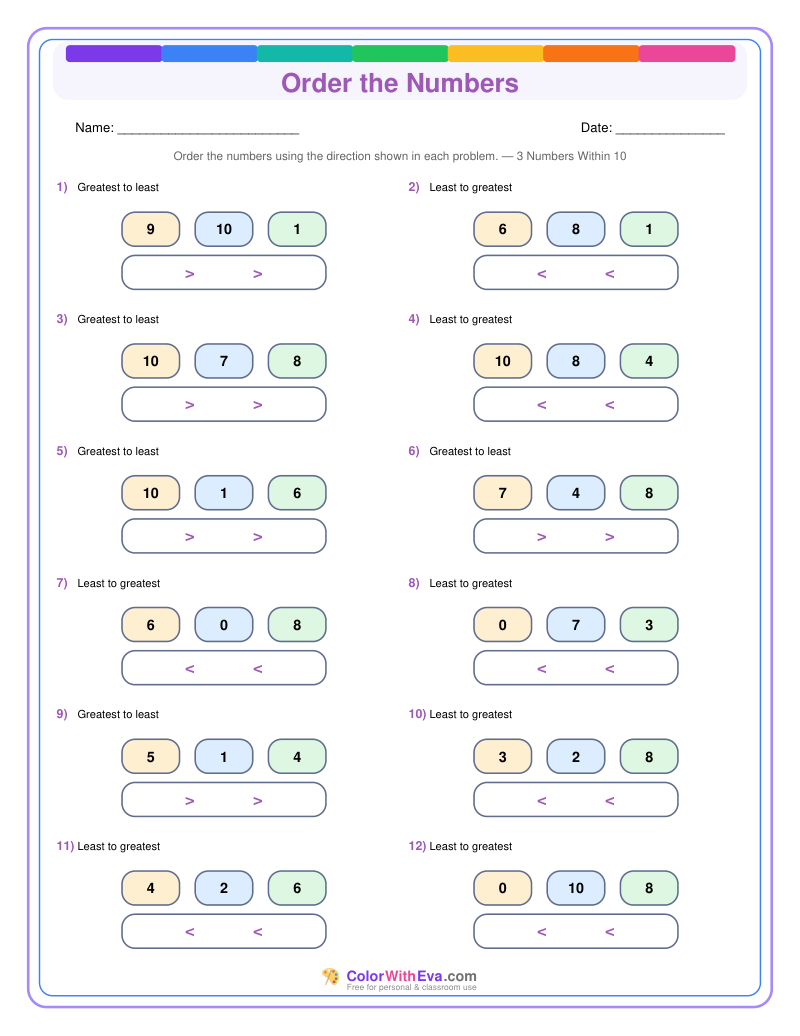 Order the Numbers: Level 1 (Set 4) thumbnail