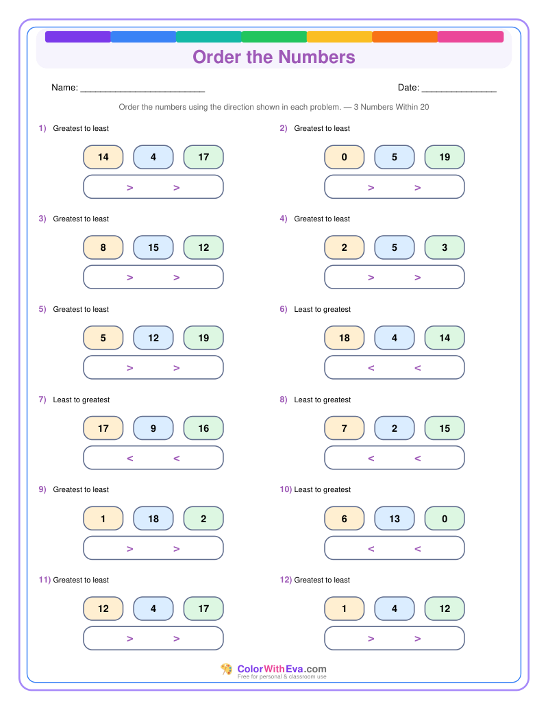 Order the Numbers: Level 2 (Set 1) thumbnail