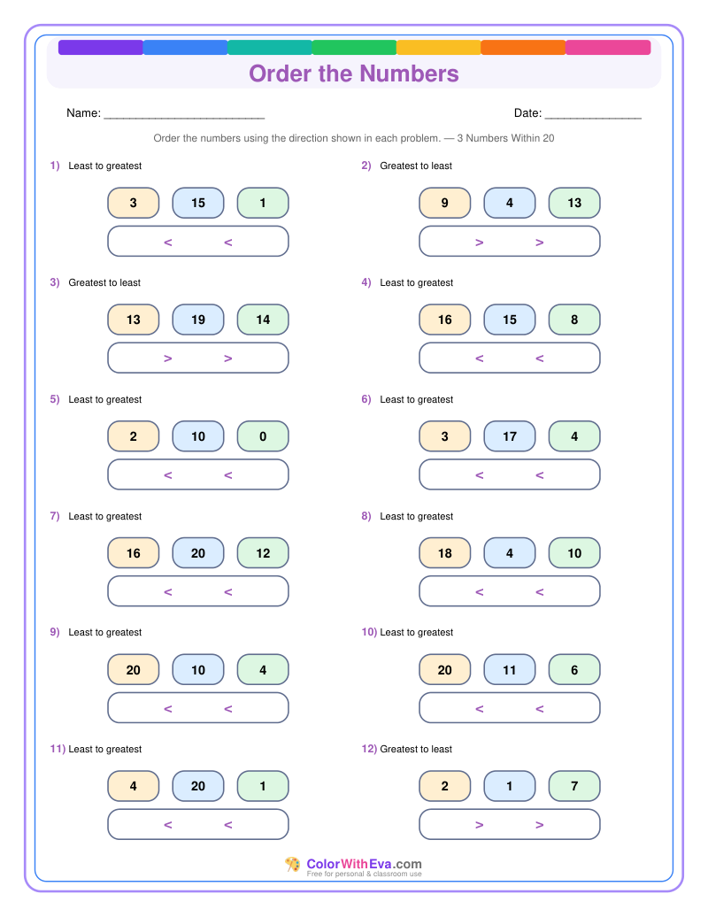 Order the Numbers: Level 2 (Set 2) thumbnail