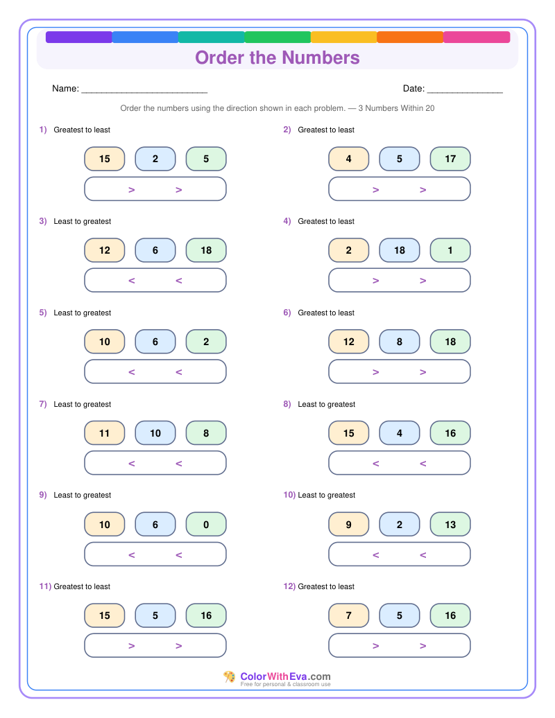 Order the Numbers: Level 2 (Set 3) thumbnail