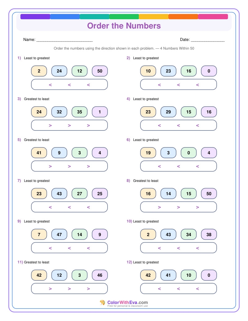 Order the Numbers: Level 3 (Set 1) thumbnail