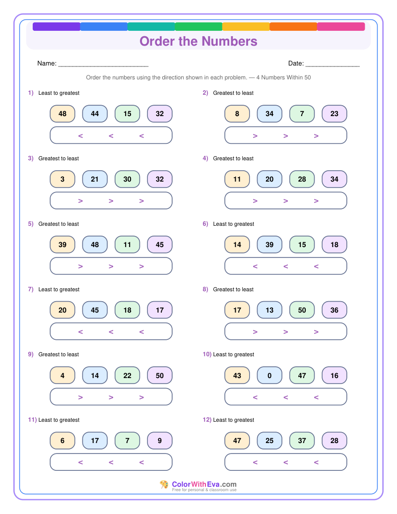 Order the Numbers: Level 3 (Set 2) thumbnail