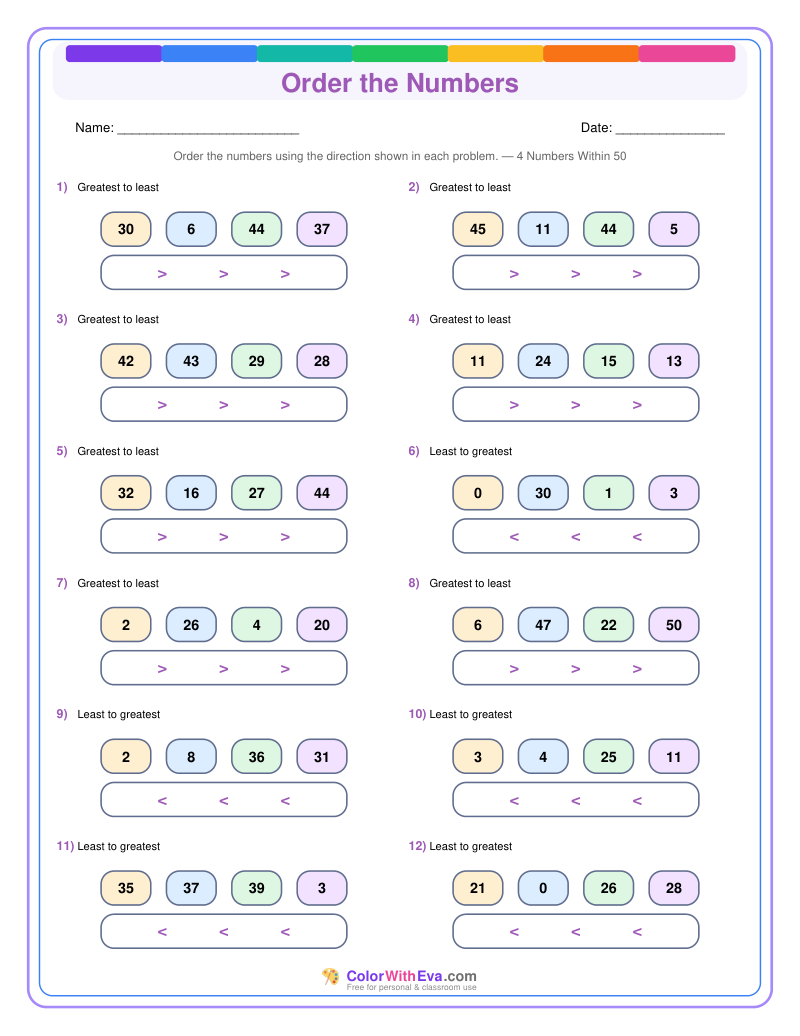 Order the Numbers: Level 3 (Set 3) thumbnail