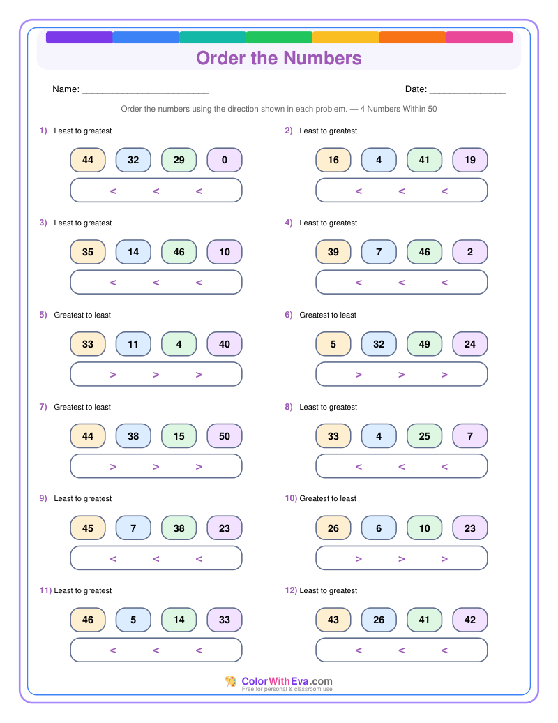 Order the Numbers: Level 3 (Set 4) thumbnail