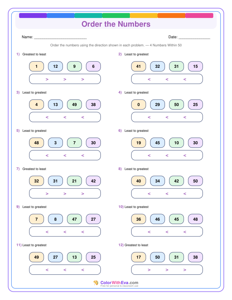 Order the Numbers: Level 3 (Set 5) thumbnail
