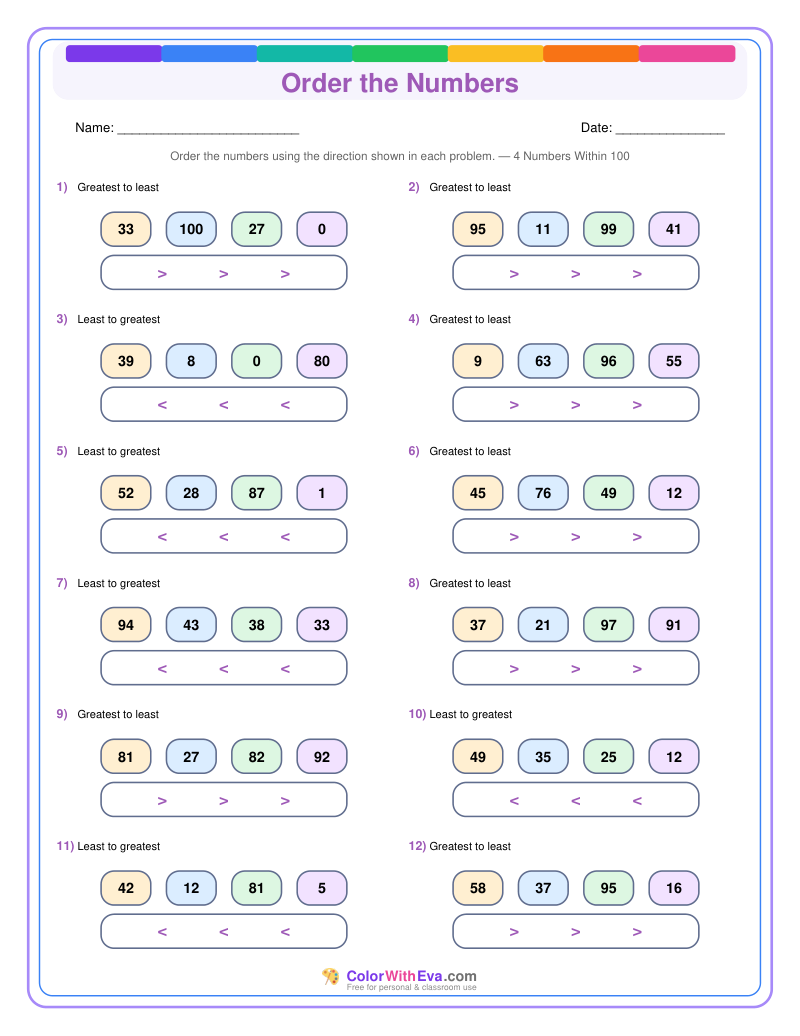 Order the Numbers: Level 4 (Set 1) thumbnail