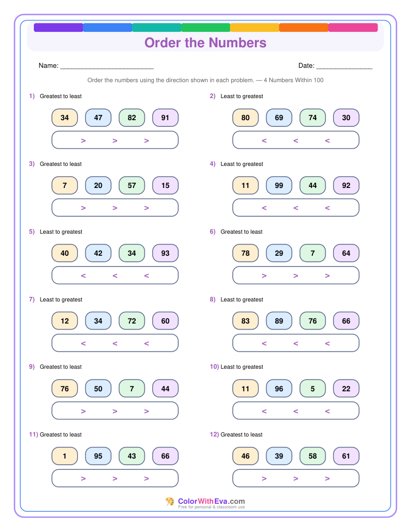 Order the Numbers: Level 4 (Set 2) thumbnail