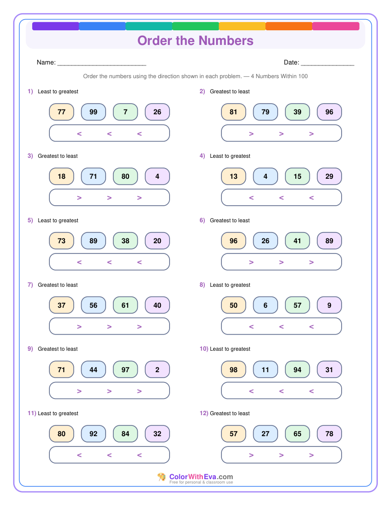 Order the Numbers: Level 4 (Set 3) thumbnail